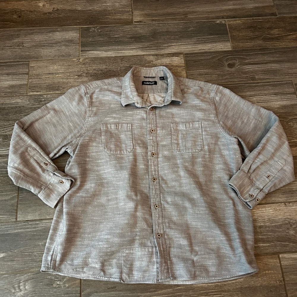 Solaris‎ Mens Long Sleeve Button Up Shirt Jacket Grey Layering Shacket XXL